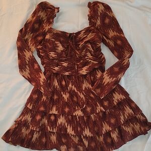 House of Harlow 1960 Brown A-line Long Sleeve Bishop Sleeve Sundress